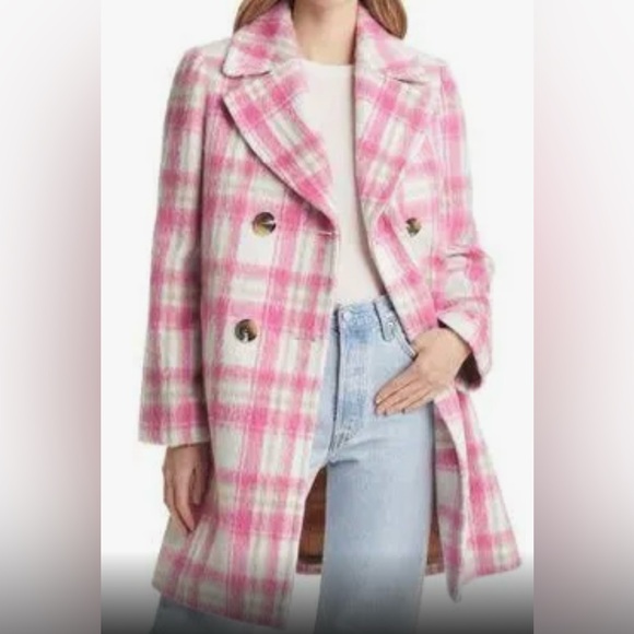 NWT-Sam Edelman Brushed Pink Plaid
Double Breasted Lined Coat with Pockets Size2 - Picture 1 of 6